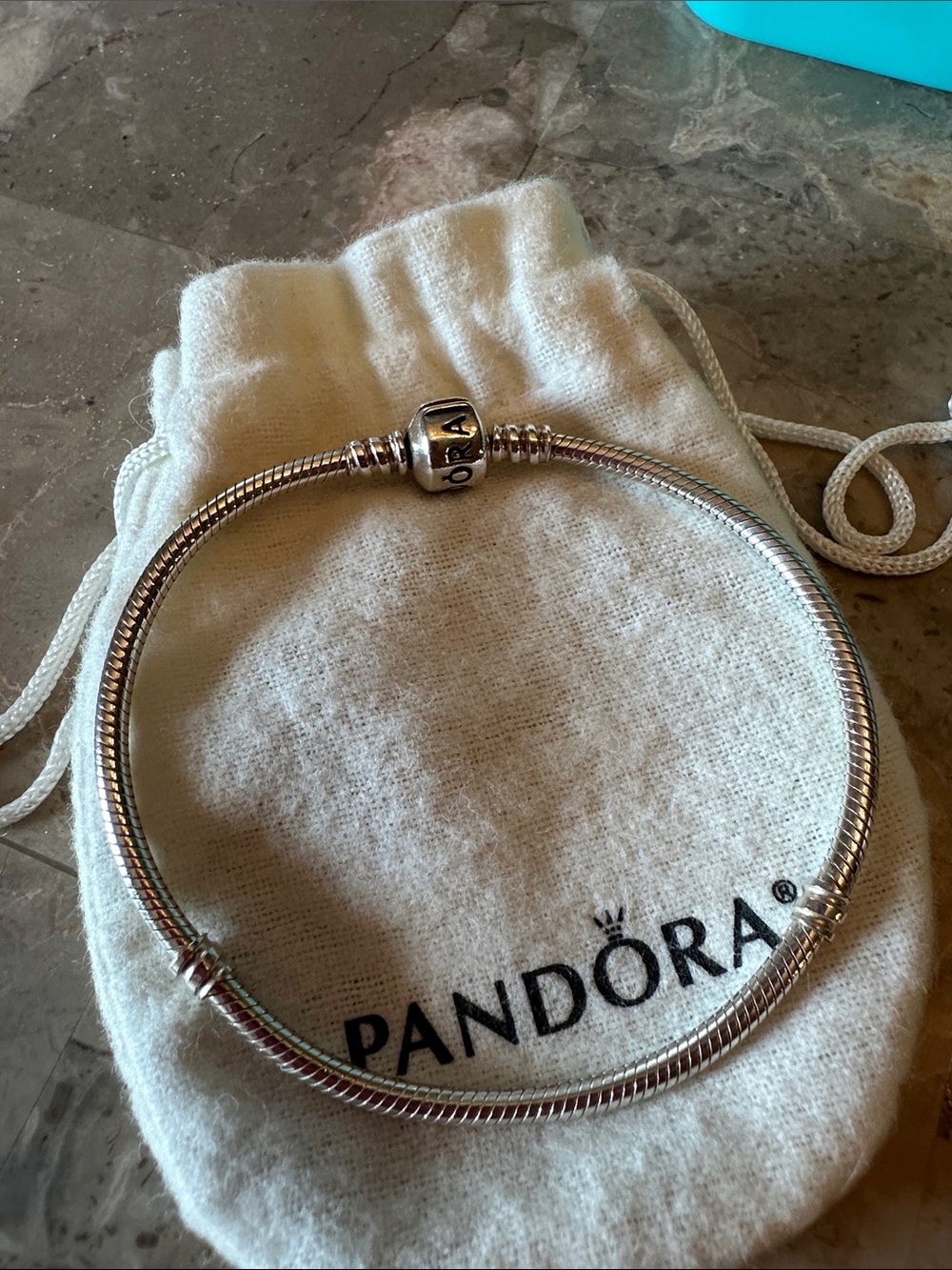 Pandora Silver Snake Chain Charm Bracelet with Logo Clasp